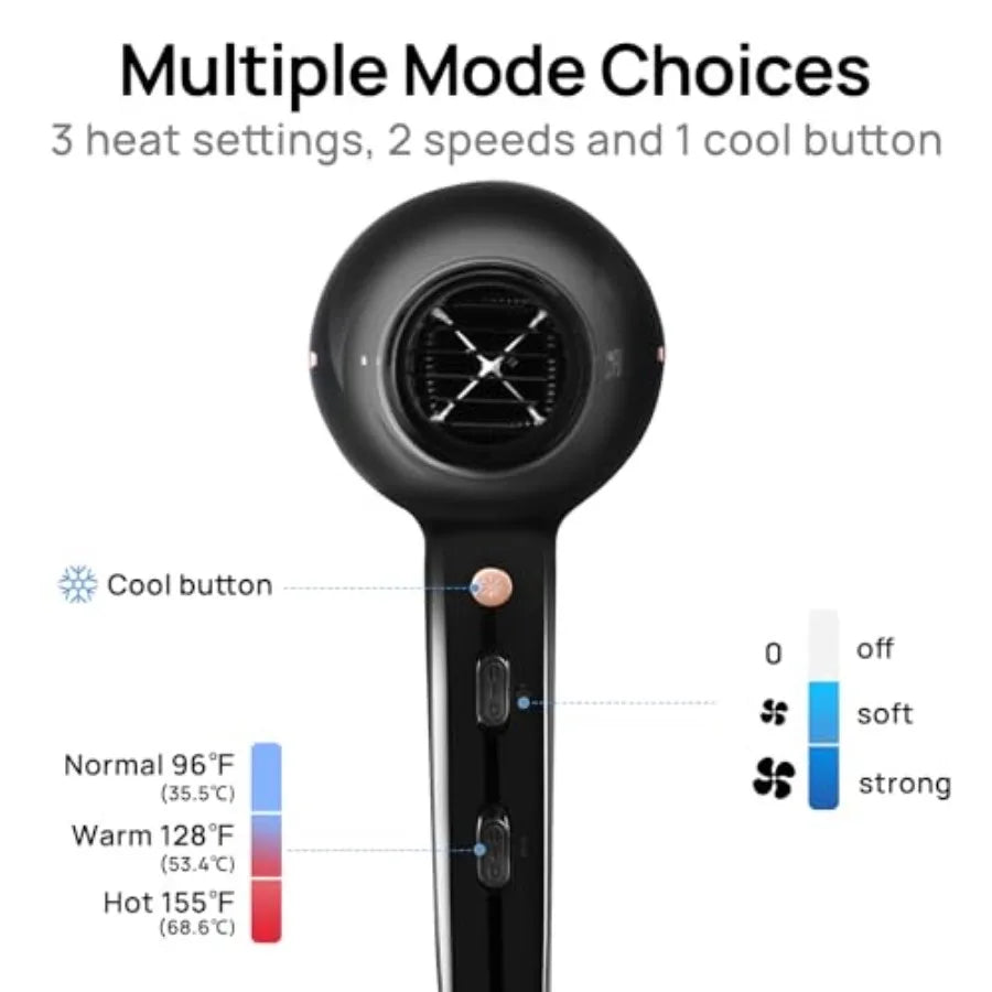 Hair Dryer, Professional Ionic Salon Blow Dryer with Diffuser for Women and Men, 5X Fast Drying, Powerful and Quiet Hair Blow D