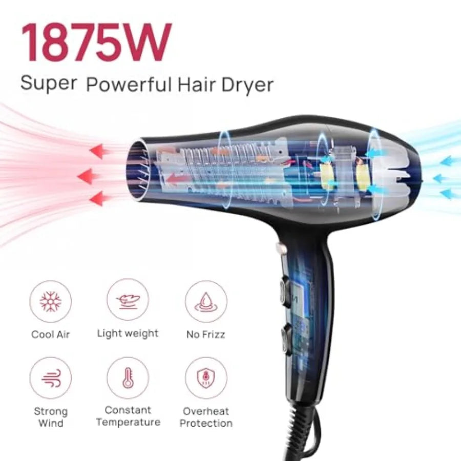 Hair Dryer, Professional Ionic Salon Blow Dryer with Diffuser for Women and Men, 5X Fast Drying, Powerful and Quiet Hair Blow D